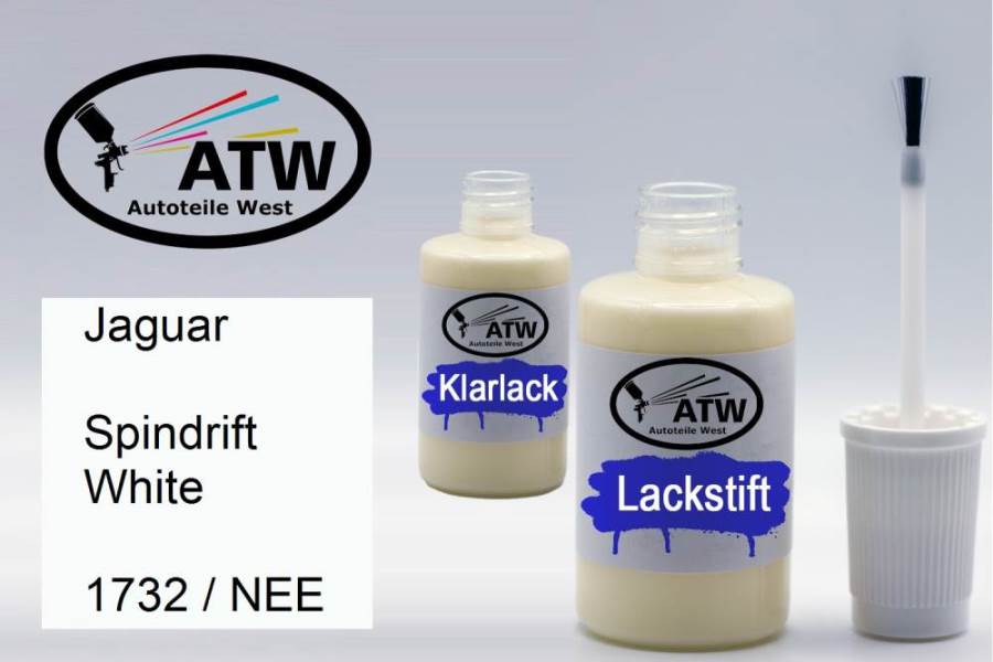 Jaguar, Spindrift White, 1732 / NEE: 20ml Lackstift + 20ml Klarlack - Set, von ATW Autoteile West.